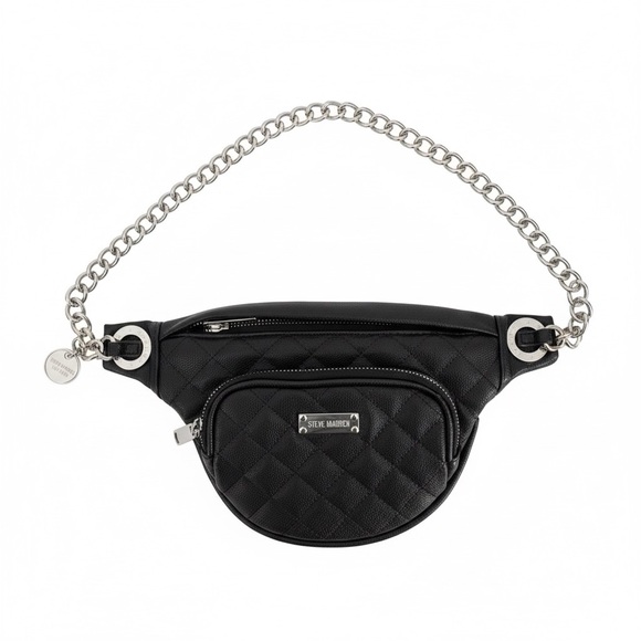 Steve Madden Handbags - 🆕 Steve Madden | Black Quilted Belt Bag with Silver Chunky Chain NWOT